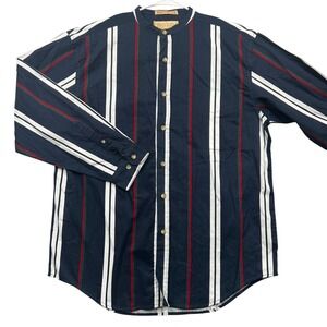 Coliseum Button Down Shirt Mens Large Blue Striped Banded Collar Long Sleeve